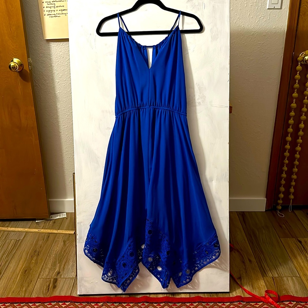 Blue uneven strap dress with elasticated waist  - Sequin Hearts  size M